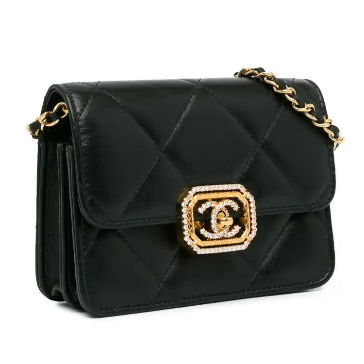 Quilted Calfskin Strass Clutch With Chain Flap - Chanel