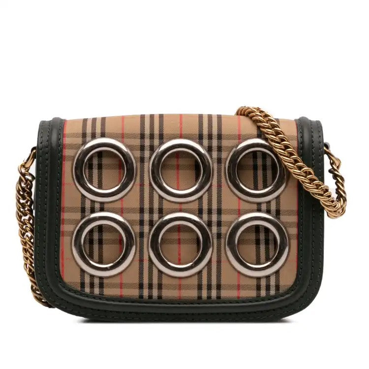 1983 Knight Check Canvas and Smooth Calfskin Grommet Chain Crossbody  - burberry