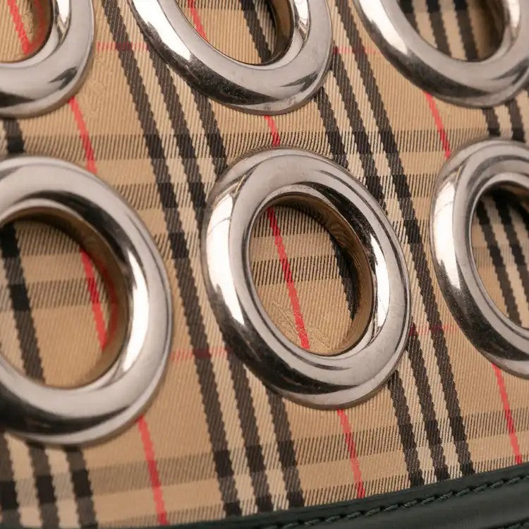 1983 Knight Check Canvas and Smooth Calfskin Grommet Chain Crossbody  - burberry