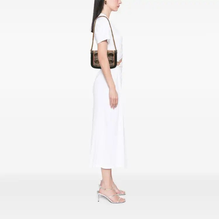 1983 Knight Check Canvas and Smooth Calfskin Grommet Chain Crossbody  - burberry