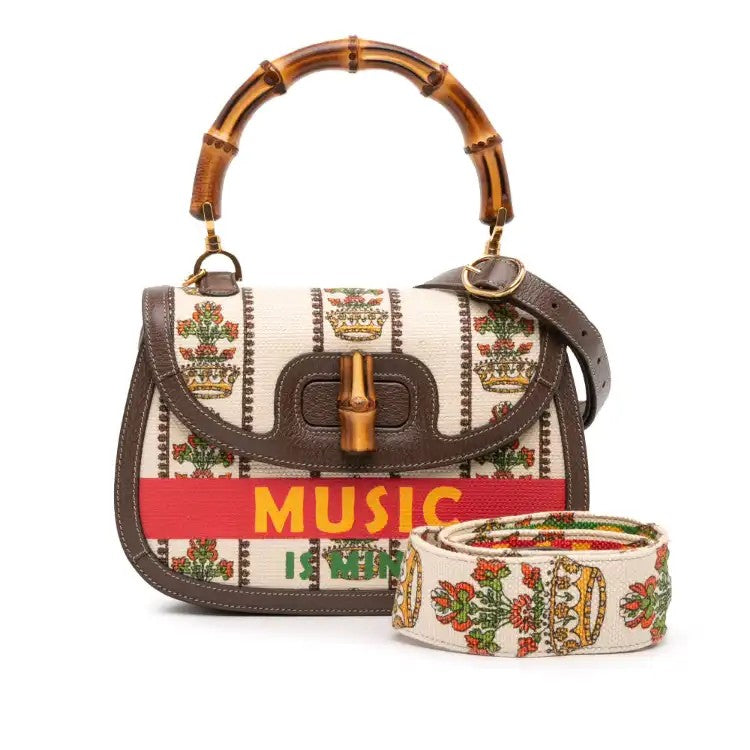 100th Anniversary Medium Canvas 1947 Bamboo Top Handle Bag - Gucci